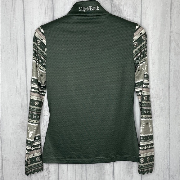 Alp N Rock Dark Green Half-Zip Top with Patterned Long Sleeves - Picture 6 of 10